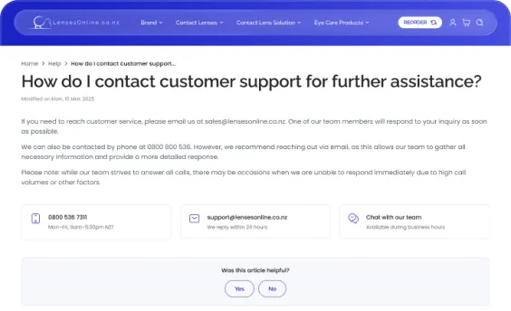 Help article page, desktop