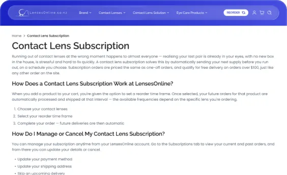 Subscription page, desktop