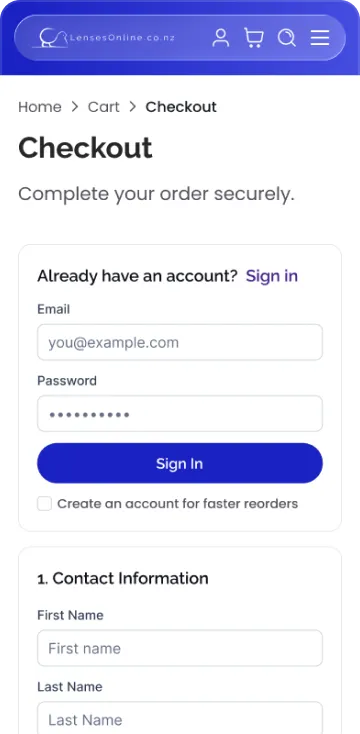 Checkout page, mobile