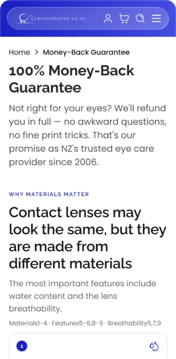 Money-back guarantee page, mobile