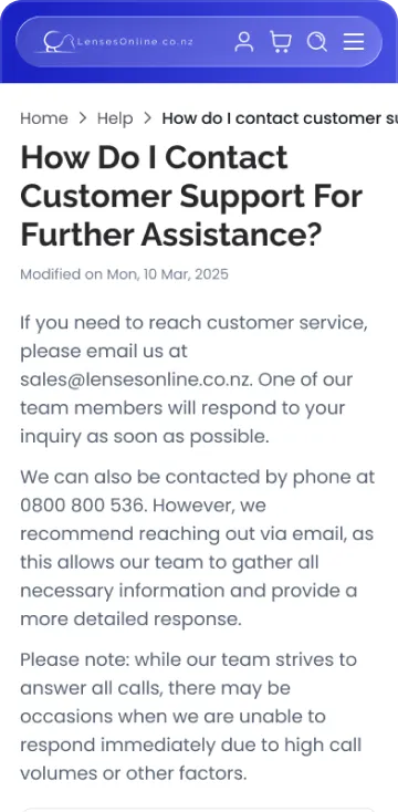 Help article page, mobile