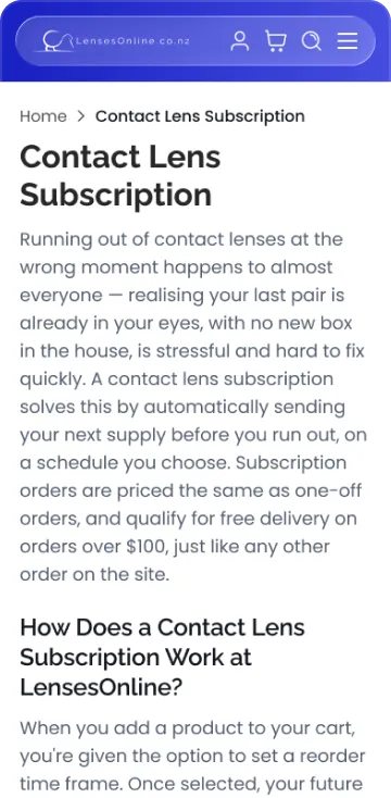 Subscription page, mobile