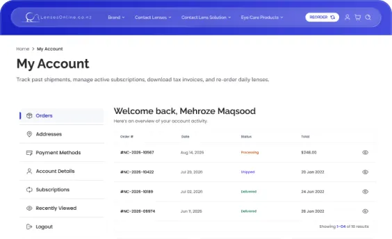 Account page, desktop