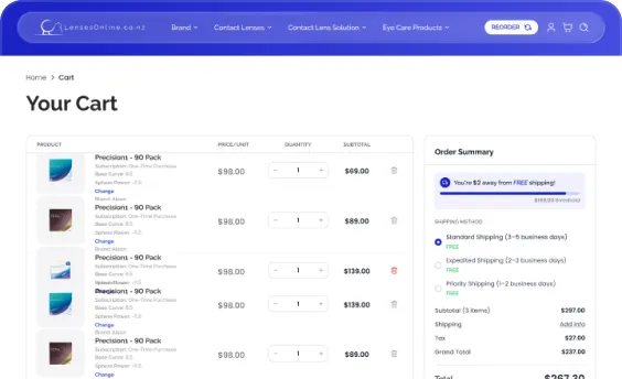 Cart page, desktop