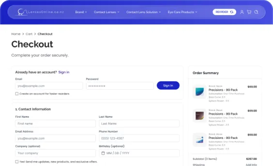 Checkout page, desktop