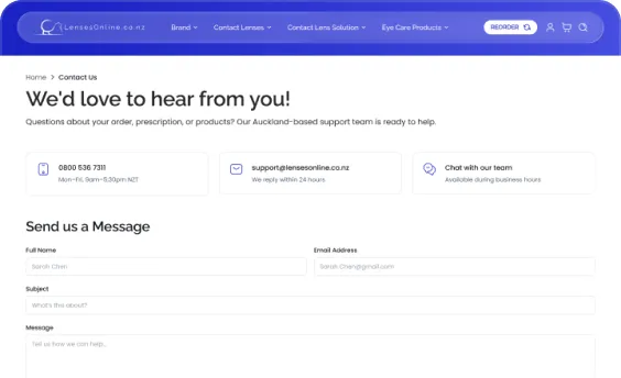 Contact page, desktop