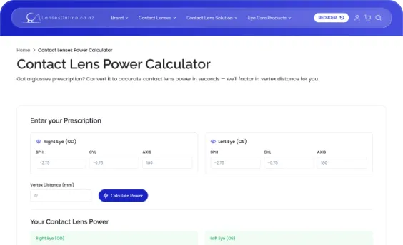 Power calculator page, desktop