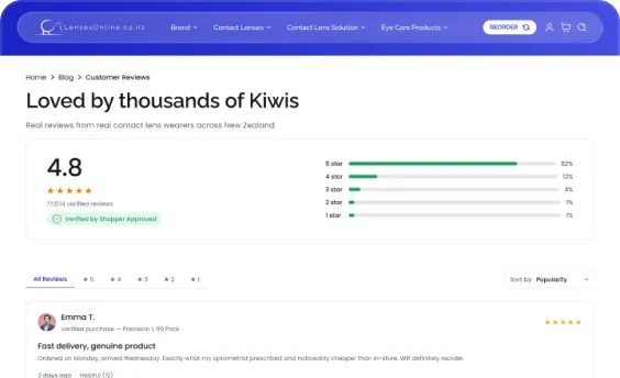 Reviews page, desktop