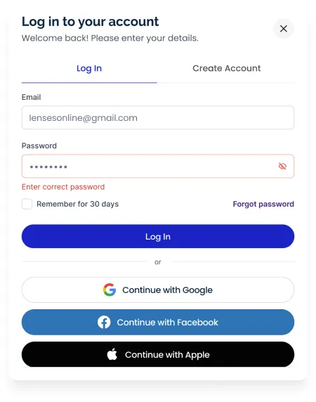 Desktop login: Wrong password