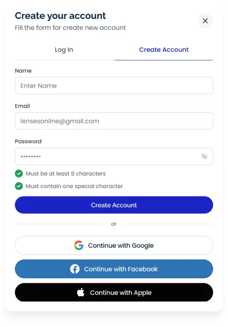 Desktop login: Create account
