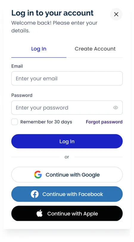 Mobile login: Default