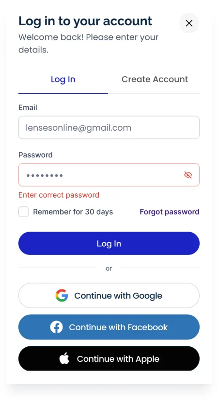 Mobile login: Wrong password