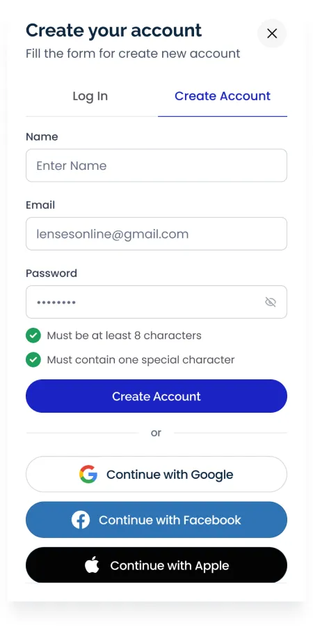 Mobile login: Create account