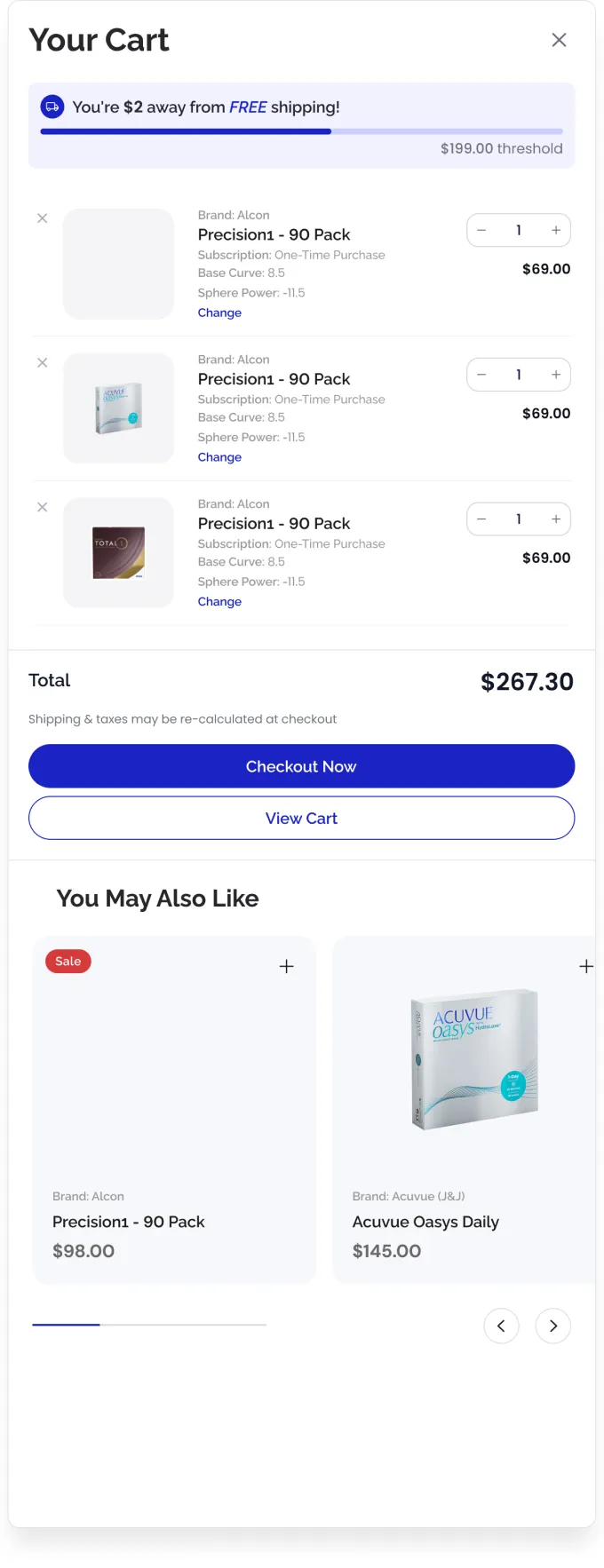 Cart slider, desktop