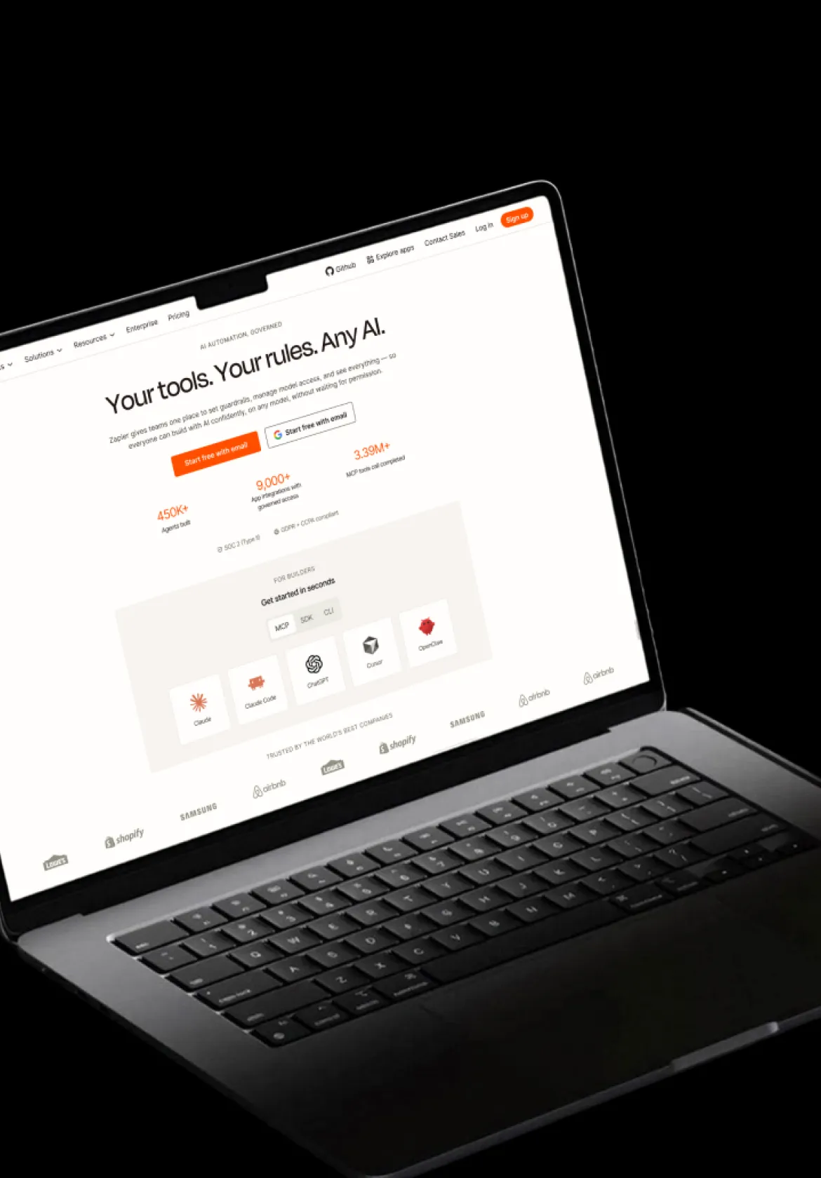 Zapier landing page on a laptop